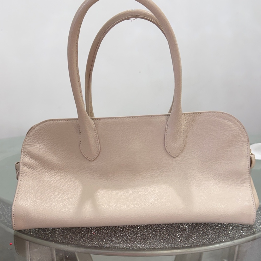 Women's Cream Leather Shoulder Bag with Dual Top Handles